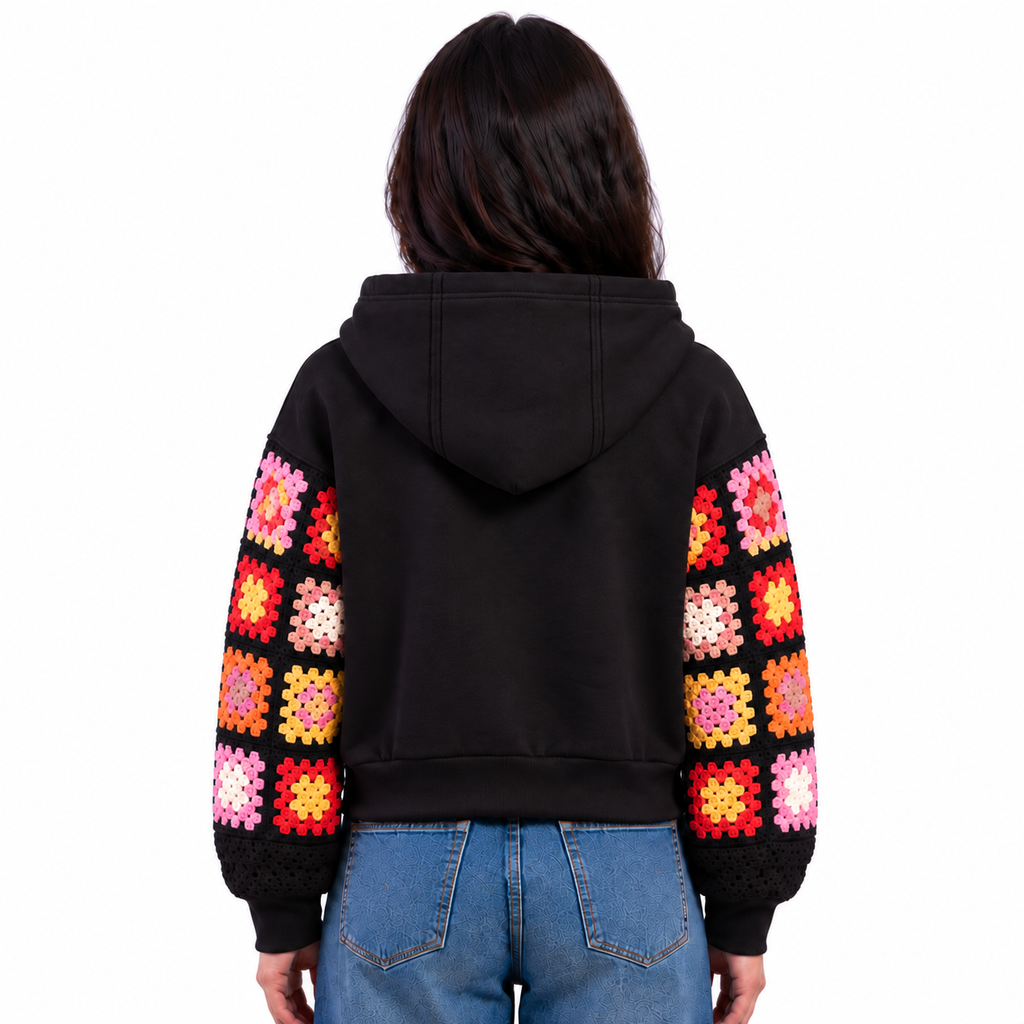 Granny square crochet sleeves hoodie
