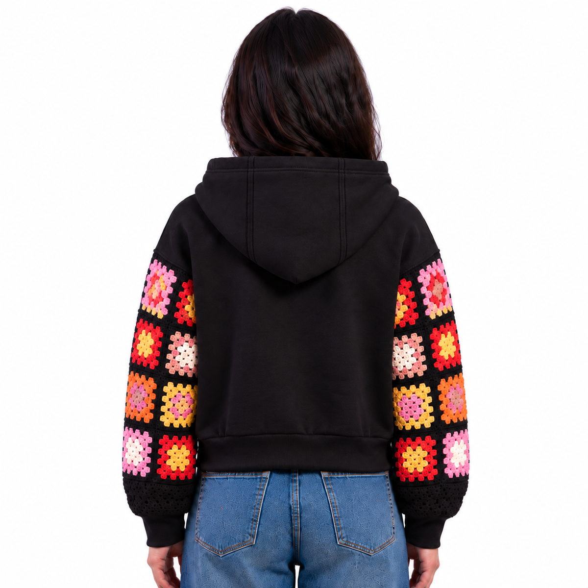 Granny square crochet sleeves hoodie