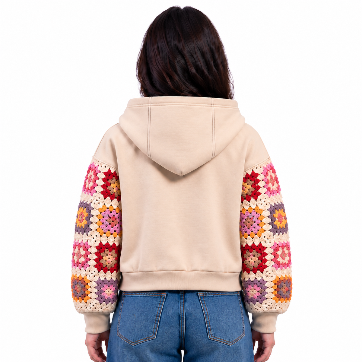 Granny square crochet sleeves hoodie