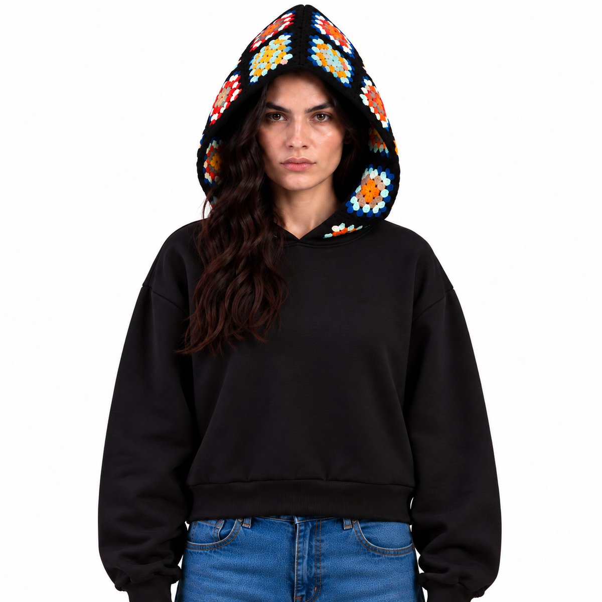 Granny square crochet hoodie
