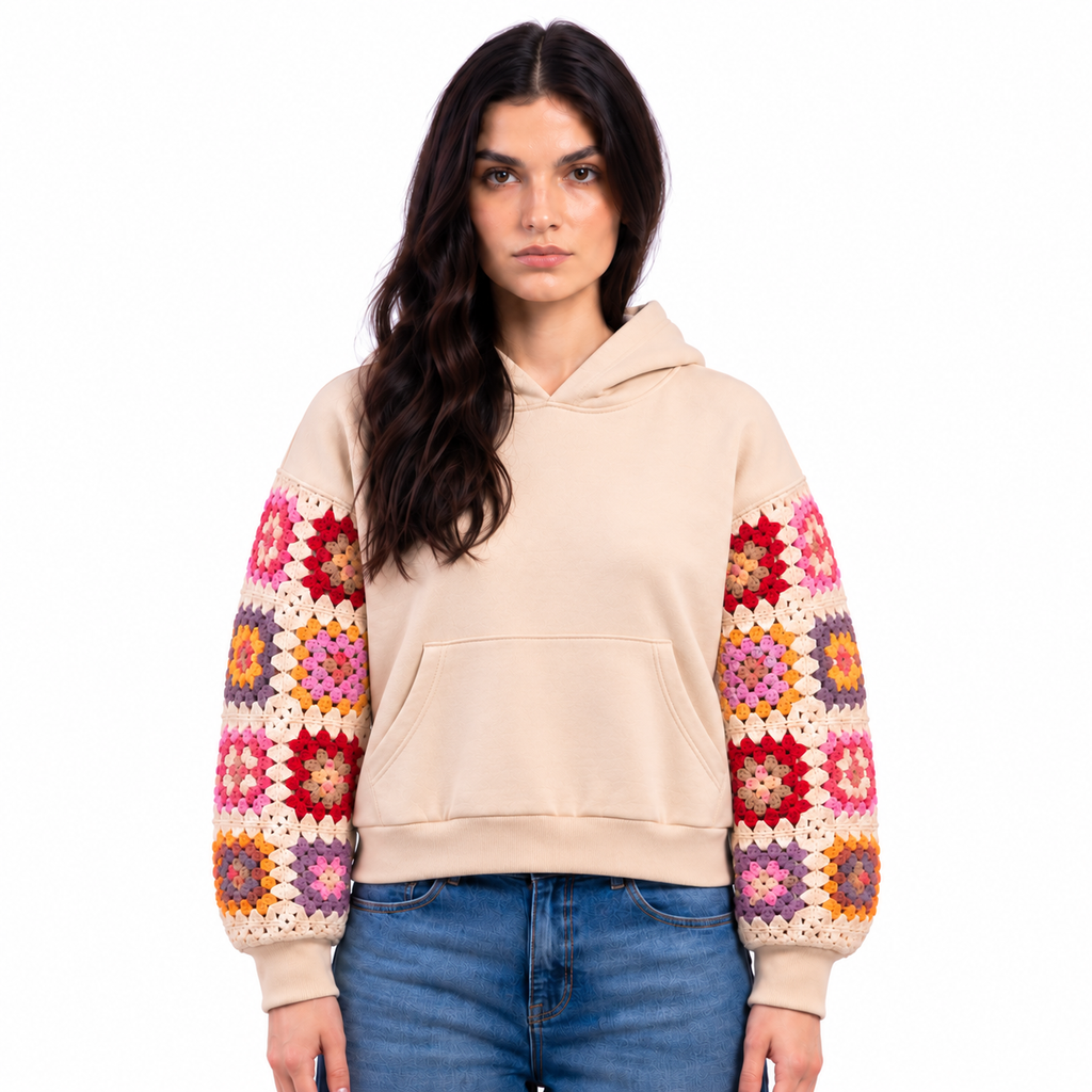 Granny square crochet sleeves hoodie