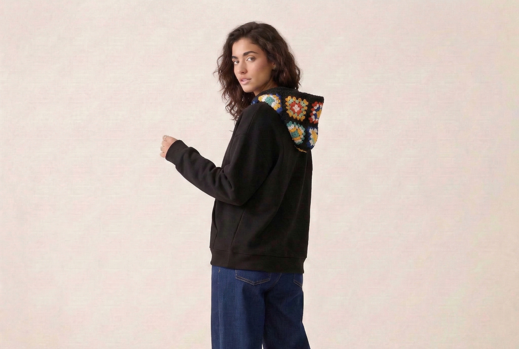 black crochet hoodie